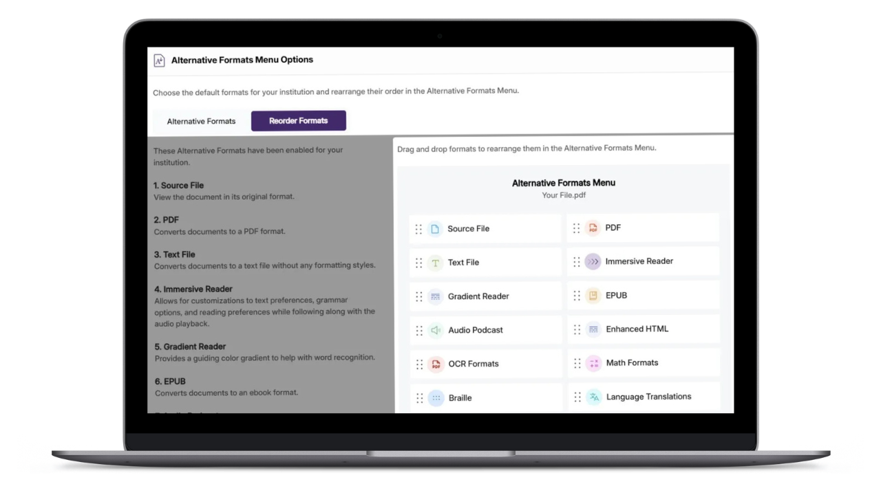 YuJa alternative formats on laptop