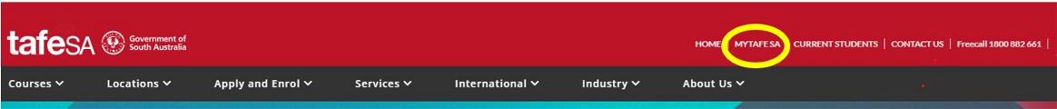 Top part of TAFE SA website showing link to MyTAFESA