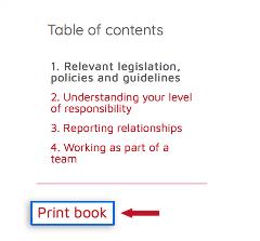 Screenshot of table of book contents with Print Book link highlighted at bottom