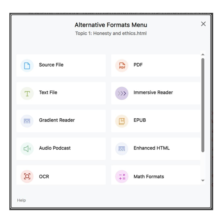 YuJa alternative formats menu