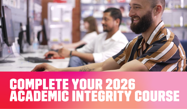 Student on a computer completing his academic integrity course