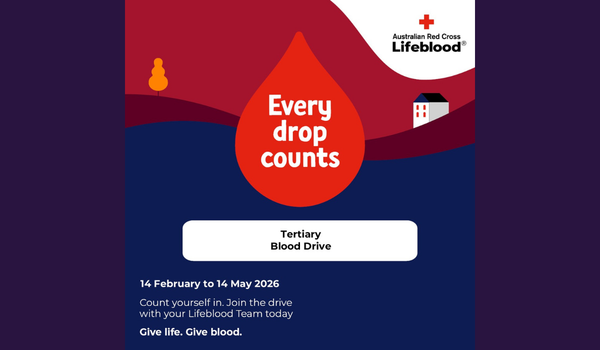 Info of the Australian Red Cross Tertiary Blood Drive happening from 14 February to 14 May 2026