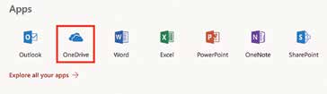 Office 365 menu with OneDrive highlighted