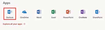 Office 365 menu with Outlook highlighted