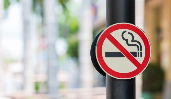Smoke free sign attached to a pole