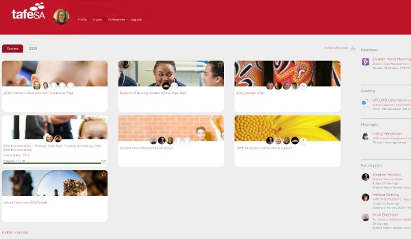 Image of the students dashboard in Learn