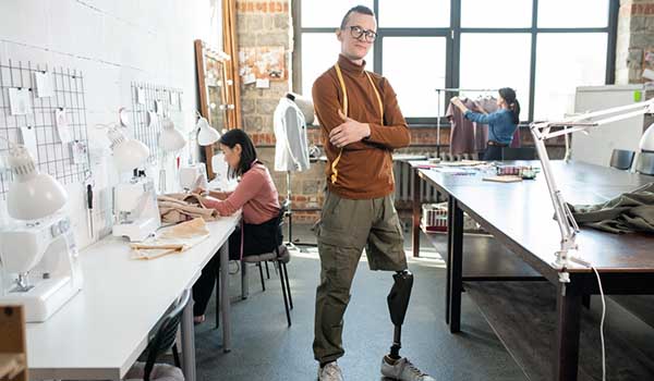 successful worker who has a prosthetic leg